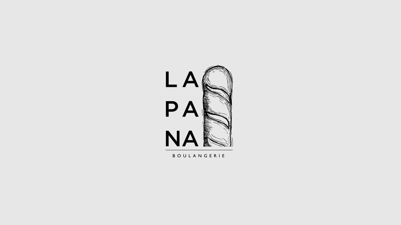 Nebly_LAPANA_logo_1920x1080 Logotipo de LAPANA, panadería artesanal (boulangerie). Diseño con tipografía sans-serif y una ilustración de un pan trenzado. Identidad visual minimalista.